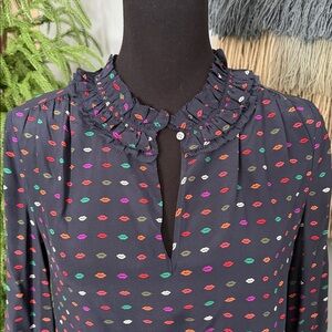 HP 🌈 NWT! J. Crew Lips Printed Blouse - multi-color - 100% Silk - Size 2